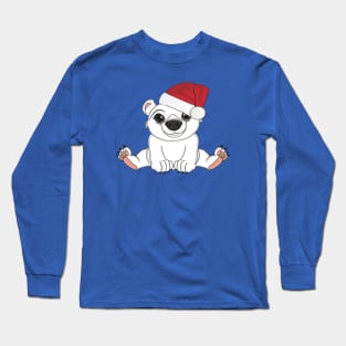 White bear in red holiday hat sit Long Sleeve T-Shirt